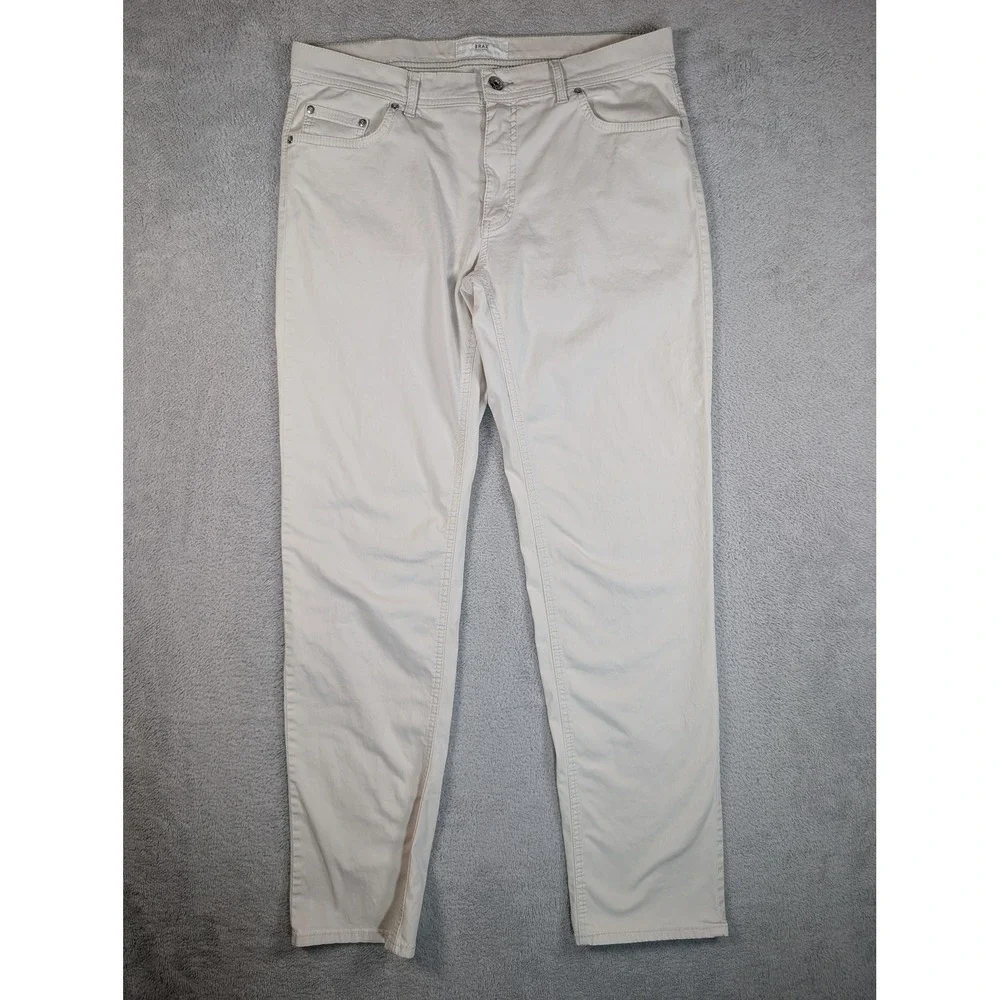 Brax Feel Good Style Cooper FA Mens Beige Straight Leg Pants 35x34 Stone 82-3408
